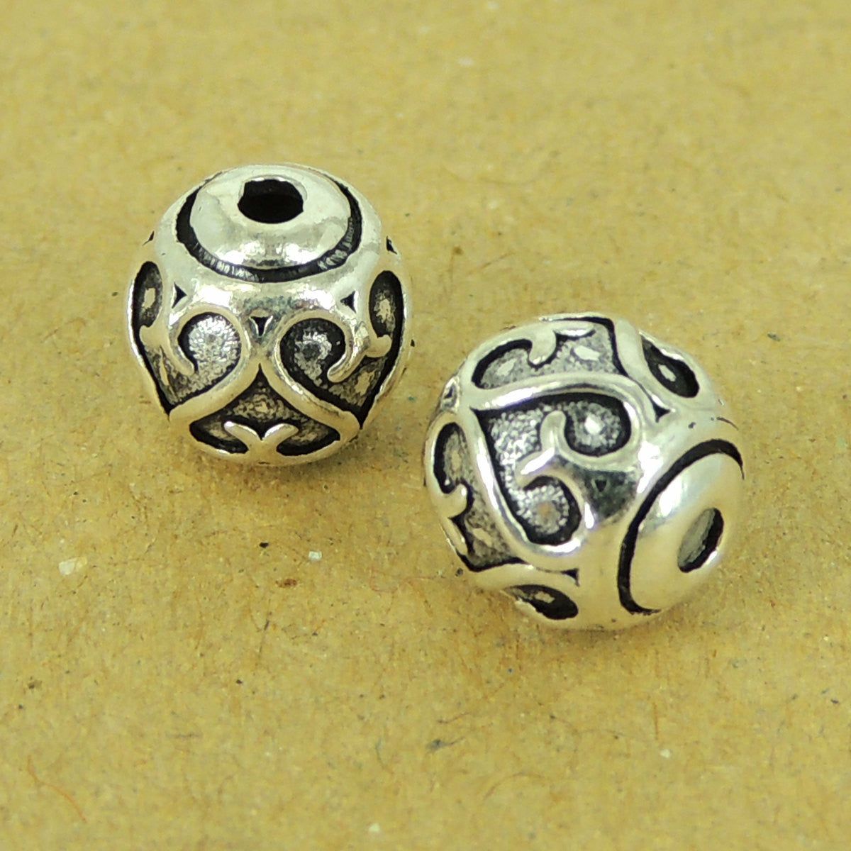 2 PCS Vintage Romantic Heart Pattern Beads – S925 Sterling Silver WSP449X2 | Sterling Silver Jewelry Sterling Silver