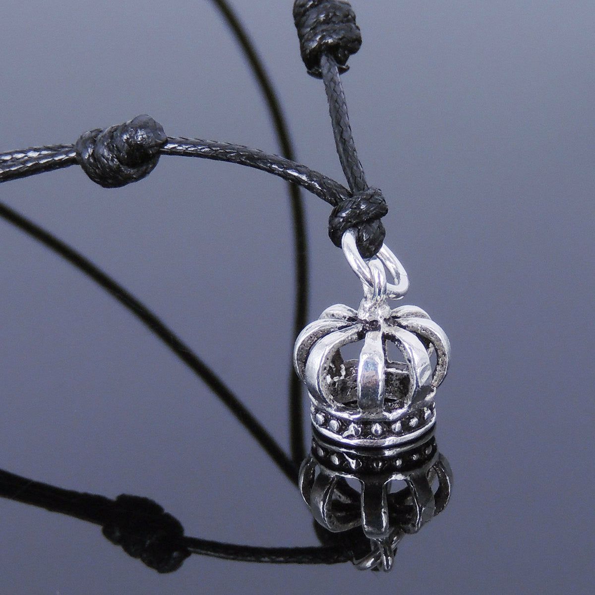 Adjustable Wax Rope Necklace with S925 Sterling Silver Royal Crown Pendant | Necklaces Jewelry Necklaces