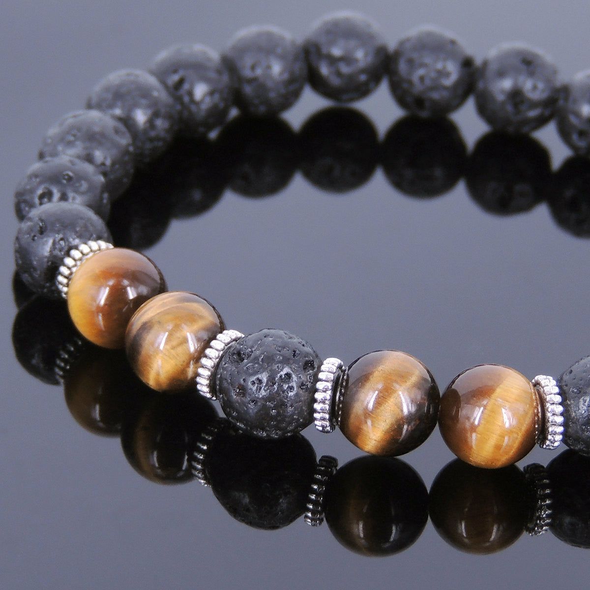 Brown Tiger Eye & Lava Rock Healing Gemstone Bracelet with Tibetan Silver Spacers | Bracelets Bracelets Bracelets