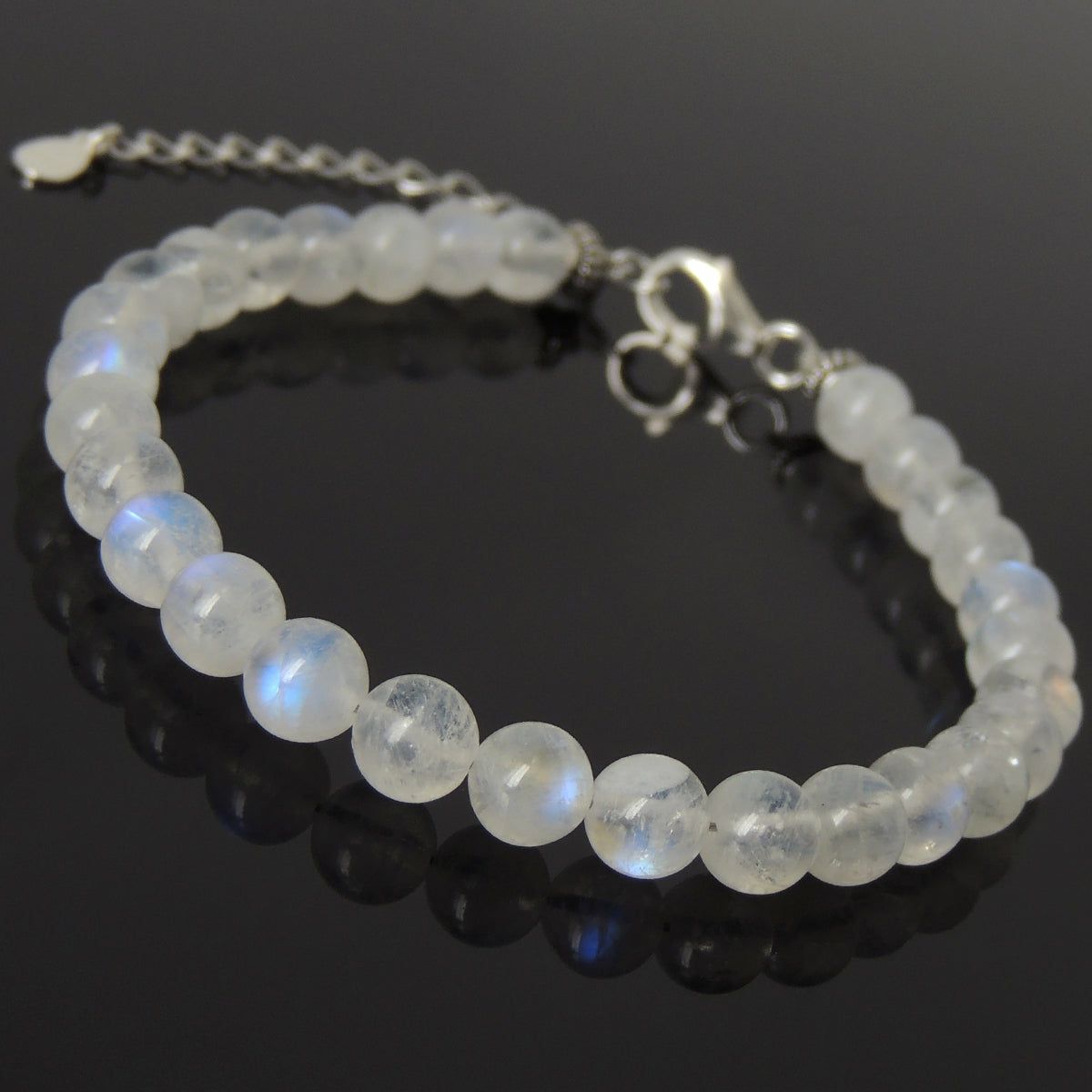 6mm Grade AA Flashing Moonstone Healing Gemstone Bracelet with S925 Sterling Silver Chain & Clasp | Bracelets Bracelets Bracelets