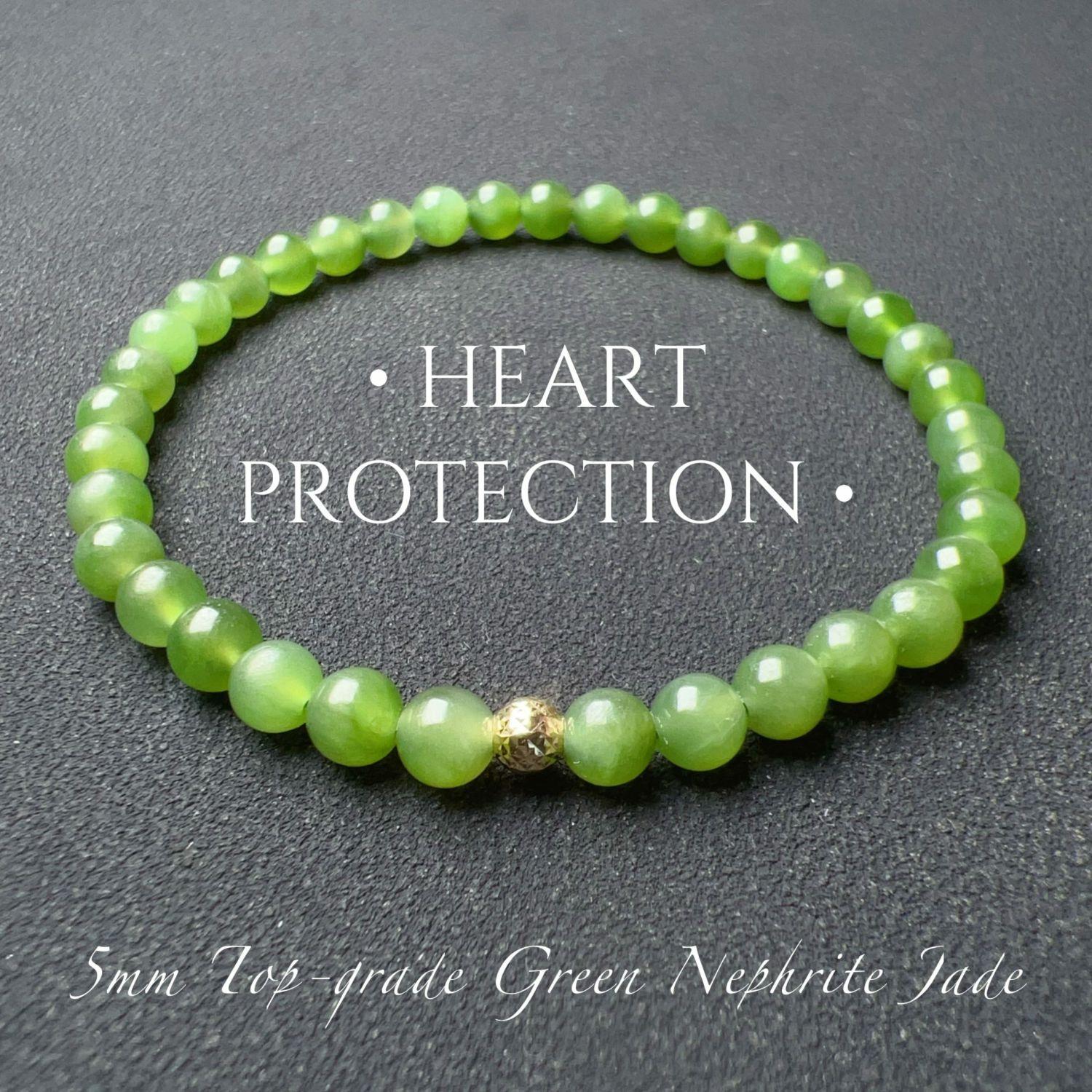 Handmade High-quality Green Nephrite Jade Bracelet with 18K Yellow Gold Bead | Natural Healing Gemstone Jewelry | Bracelets