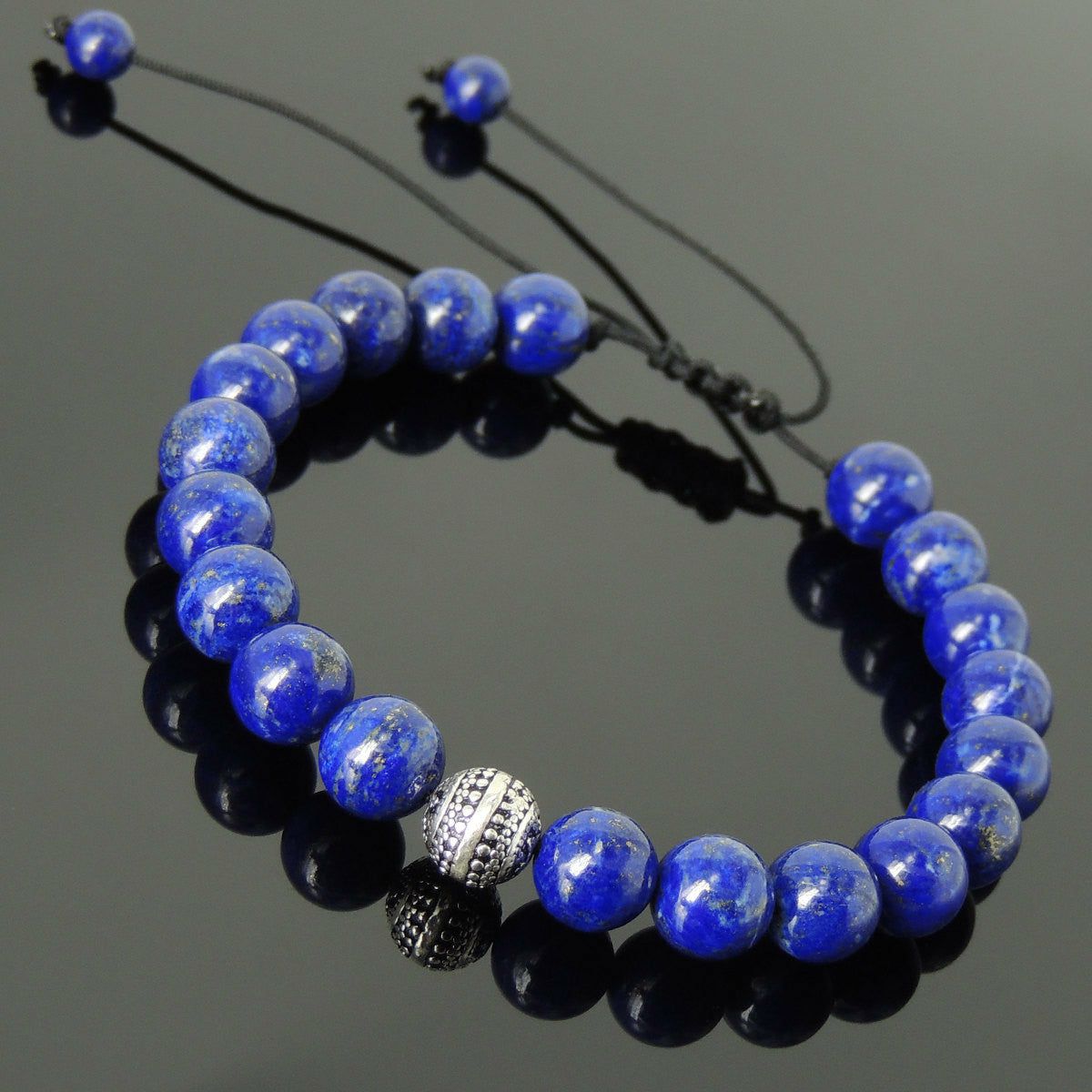 Lapis Lazuli Adjustable Braided Bracelet with S925 Sterling Silver Round Protection Bead | Bracelets Bracelets Bracelets